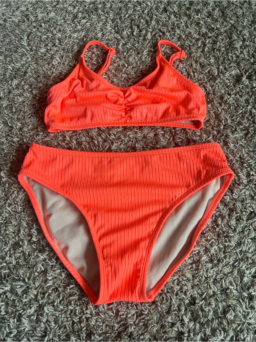Art Class Neon Orange Ribbed Two-Piece Bikini Set